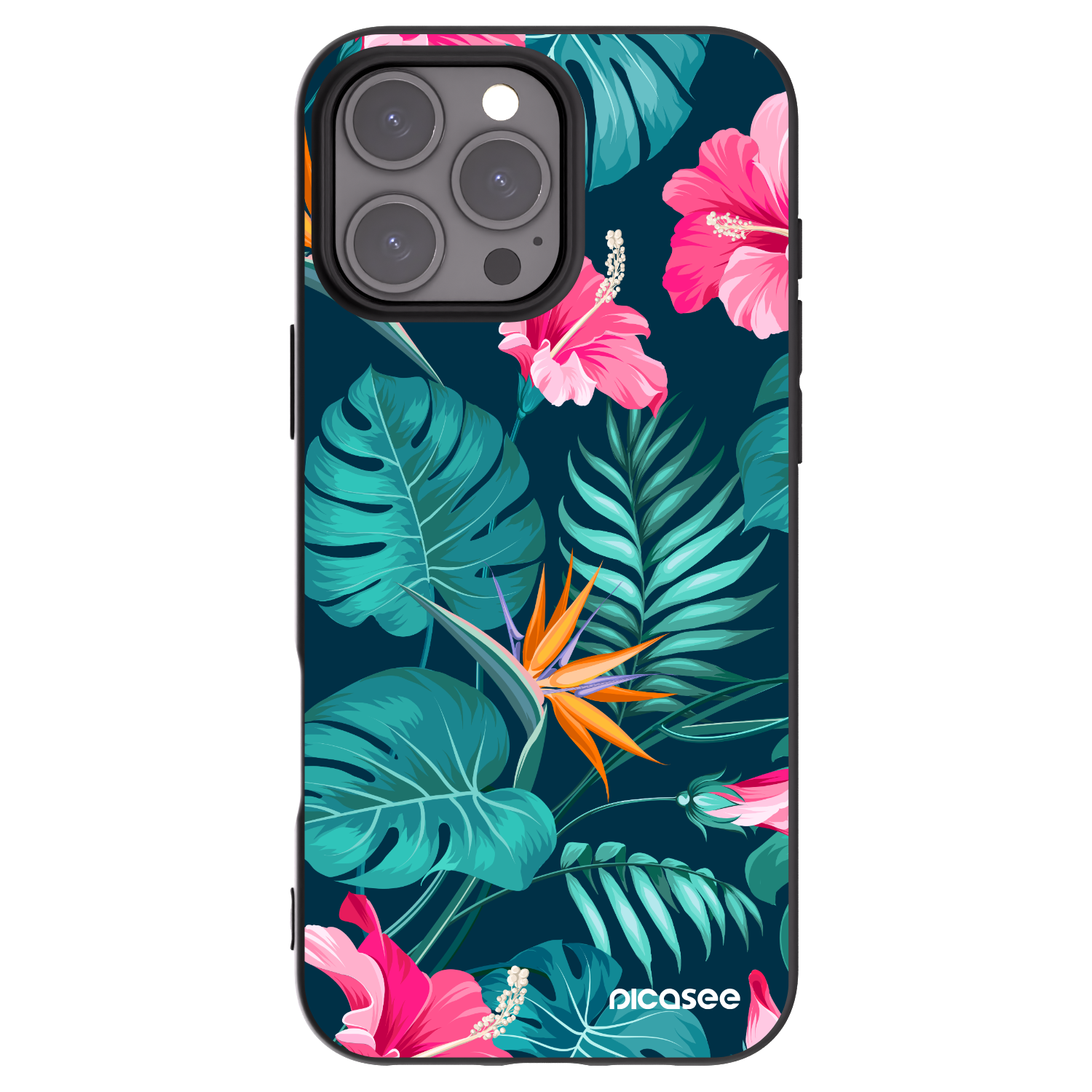 Picasee husă neagră din silicon pentru Apple iPhone 16 Pro Max - Pink Monstera