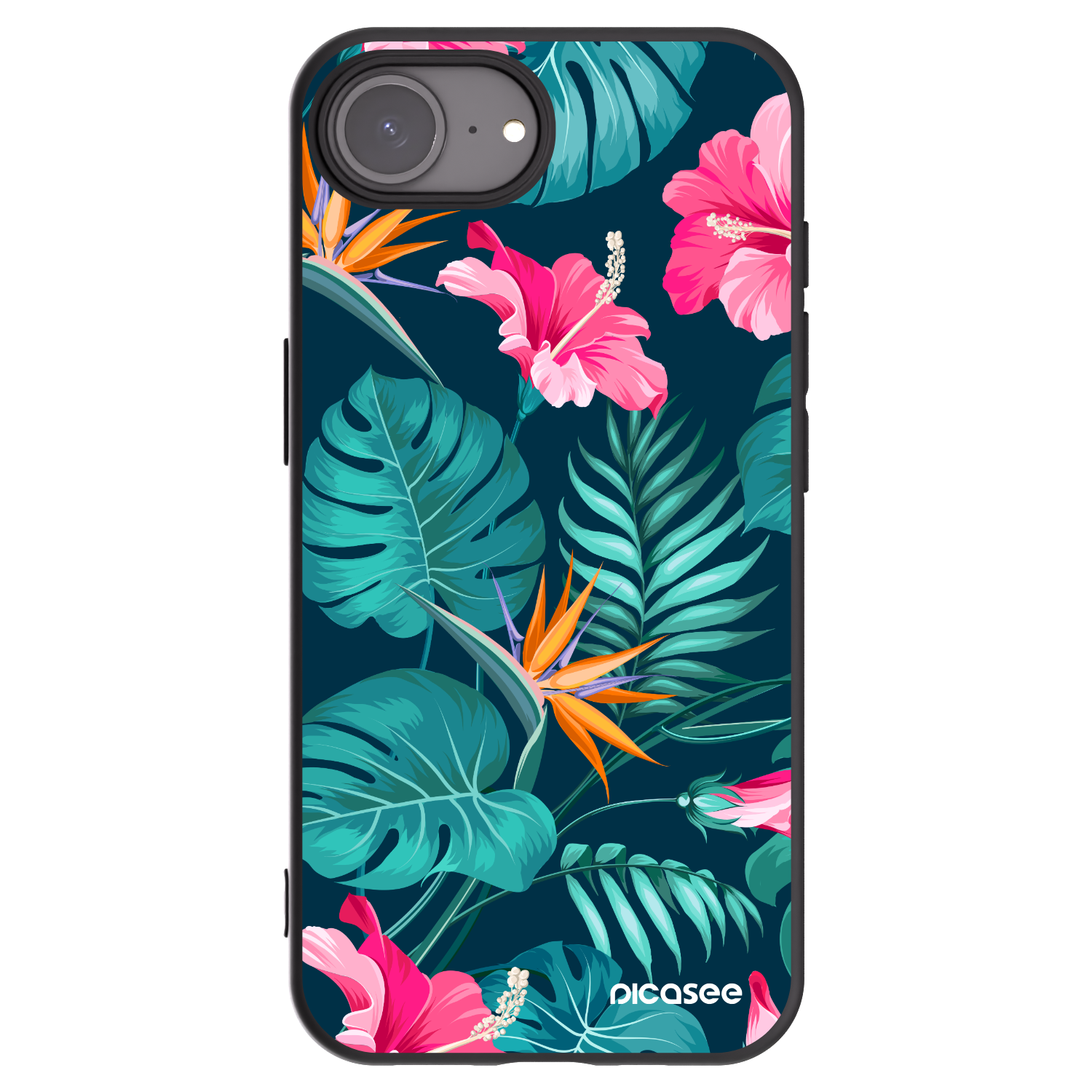 Picasee husă neagră din silicon pentru Apple iPhone 16e - Pink Monstera