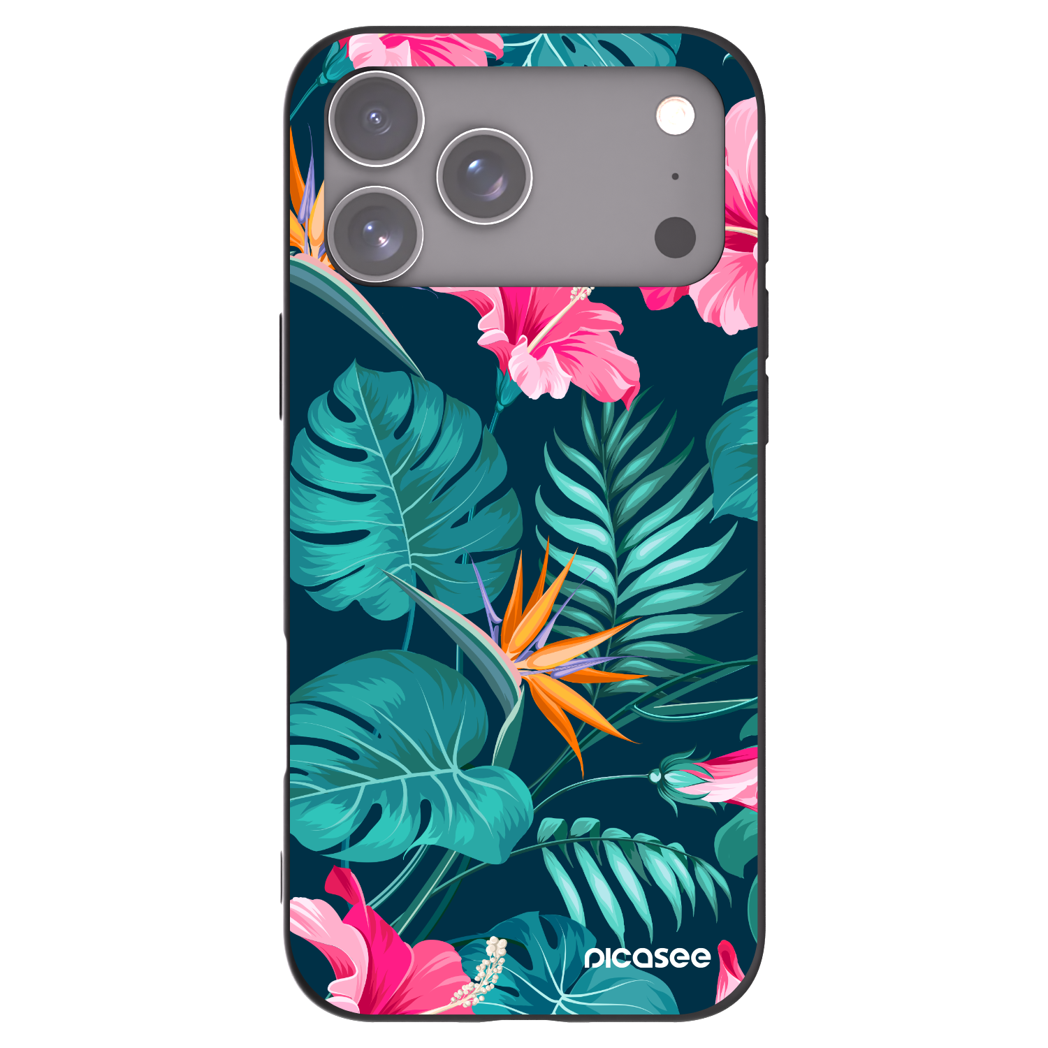 Picasee husă neagră din silicon pentru Apple iPhone 17 Pro Max - Pink Monstera