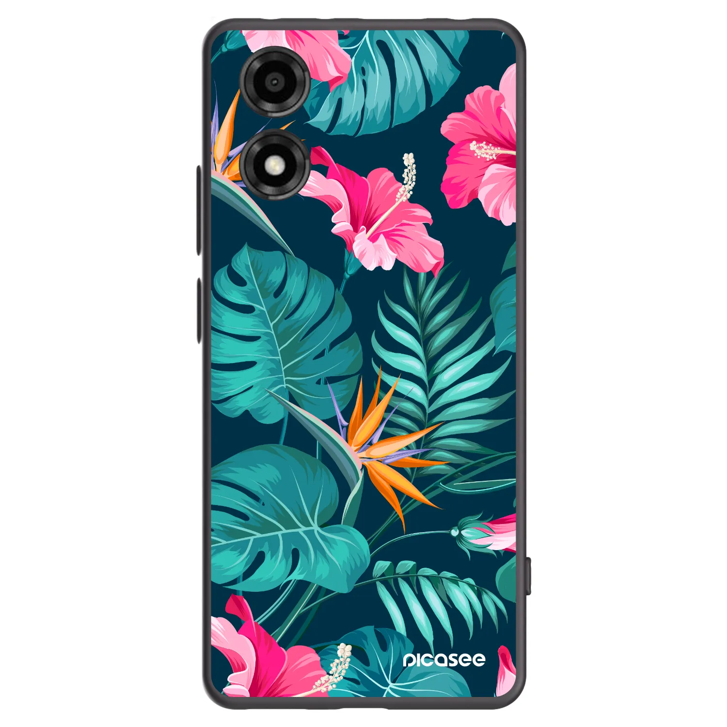 Picasee husă neagră din silicon pentru Motorola Moto E14 - Pink Monstera