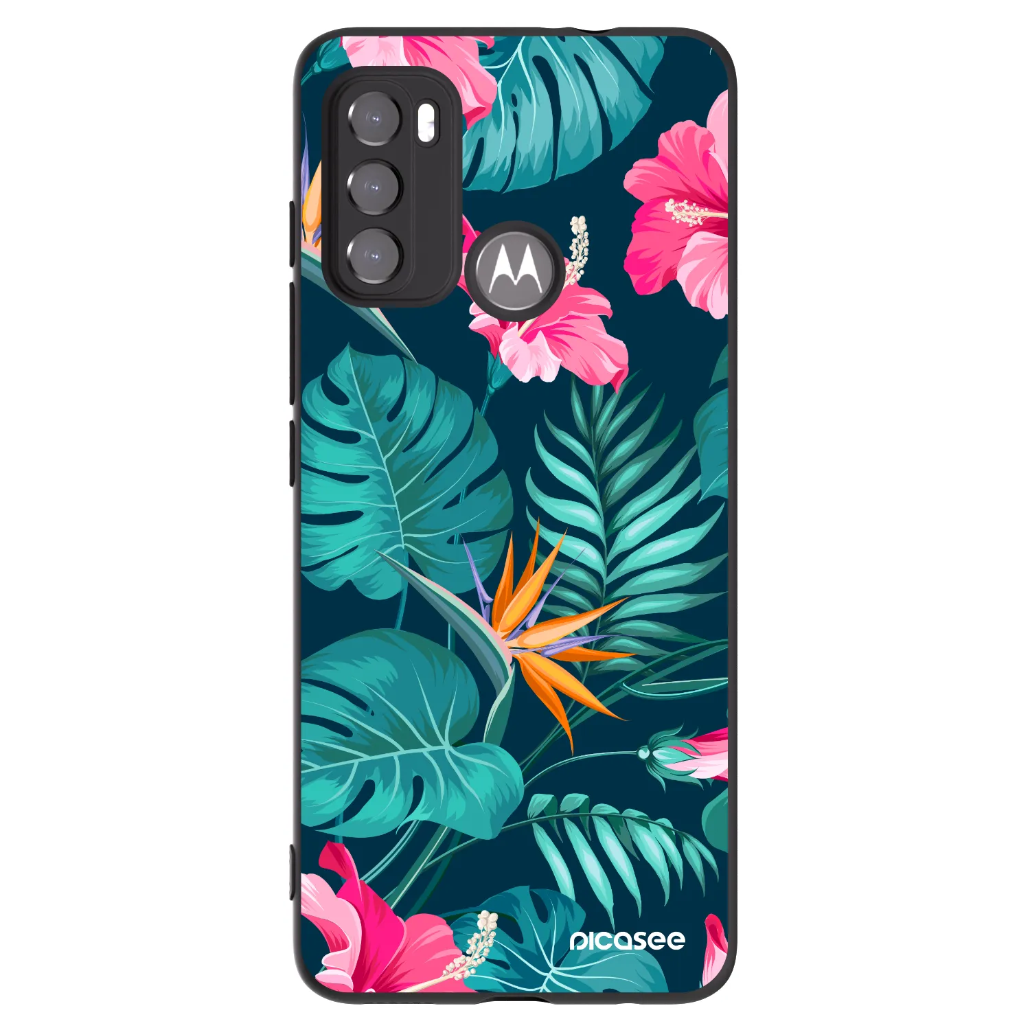 Picasee husă neagră din silicon pentru Motorola Edge 60 5G - Pink Monstera