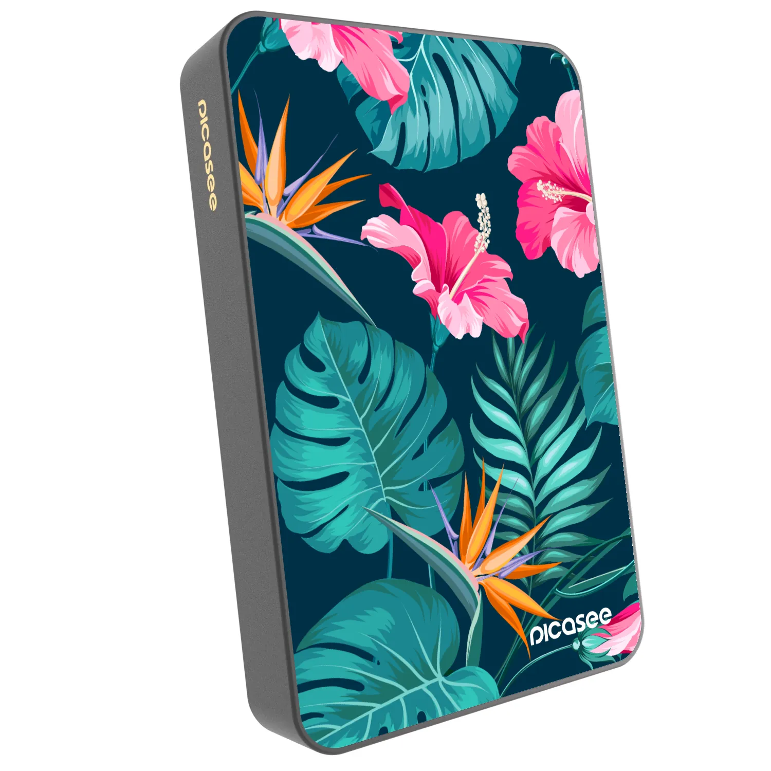 Picasee Powerbank cu MagSafe 10 000 mAh Gri - Pink Monstera