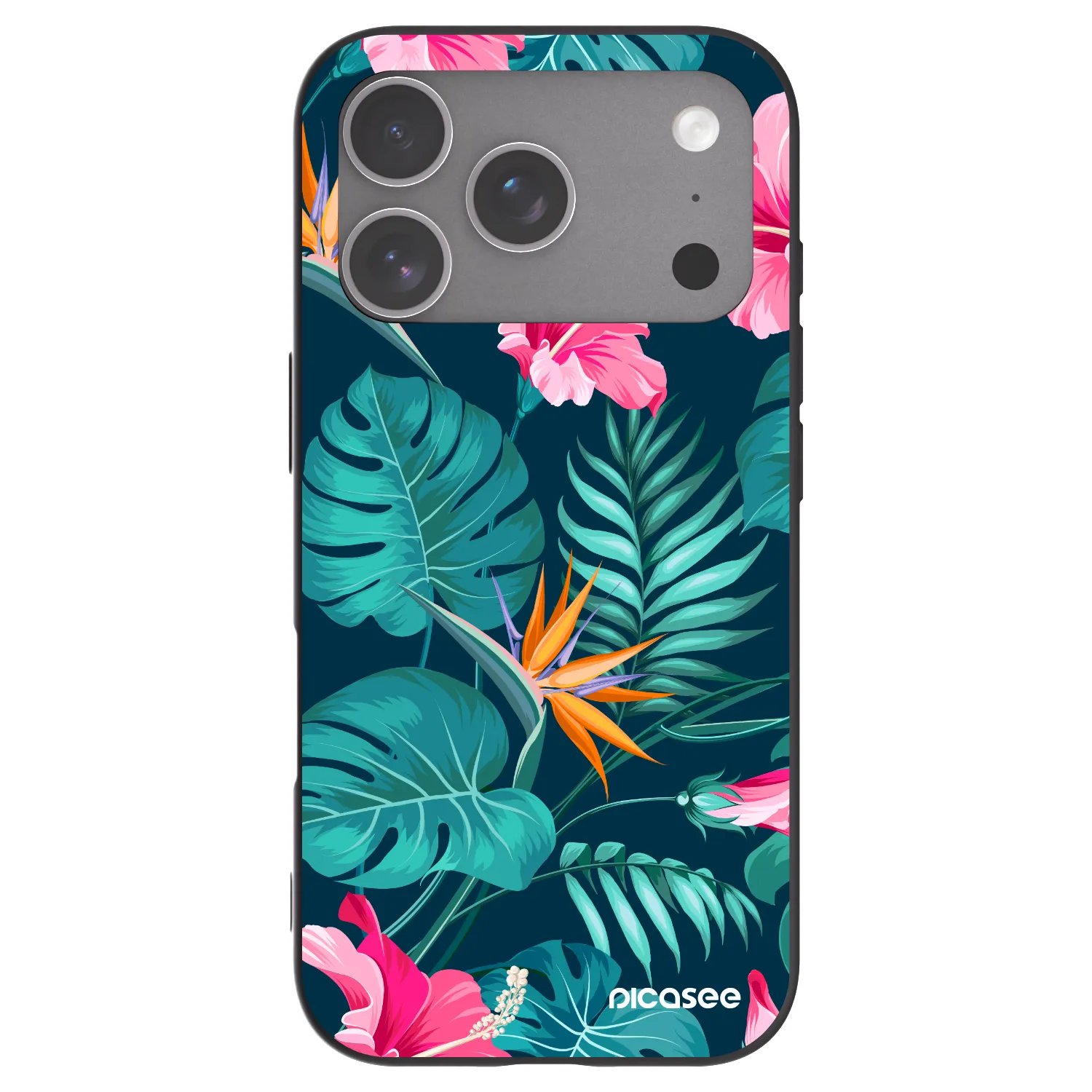 Picasee husă neagră din silicon pentru Apple iPhone 18 Pro - Pink Monstera