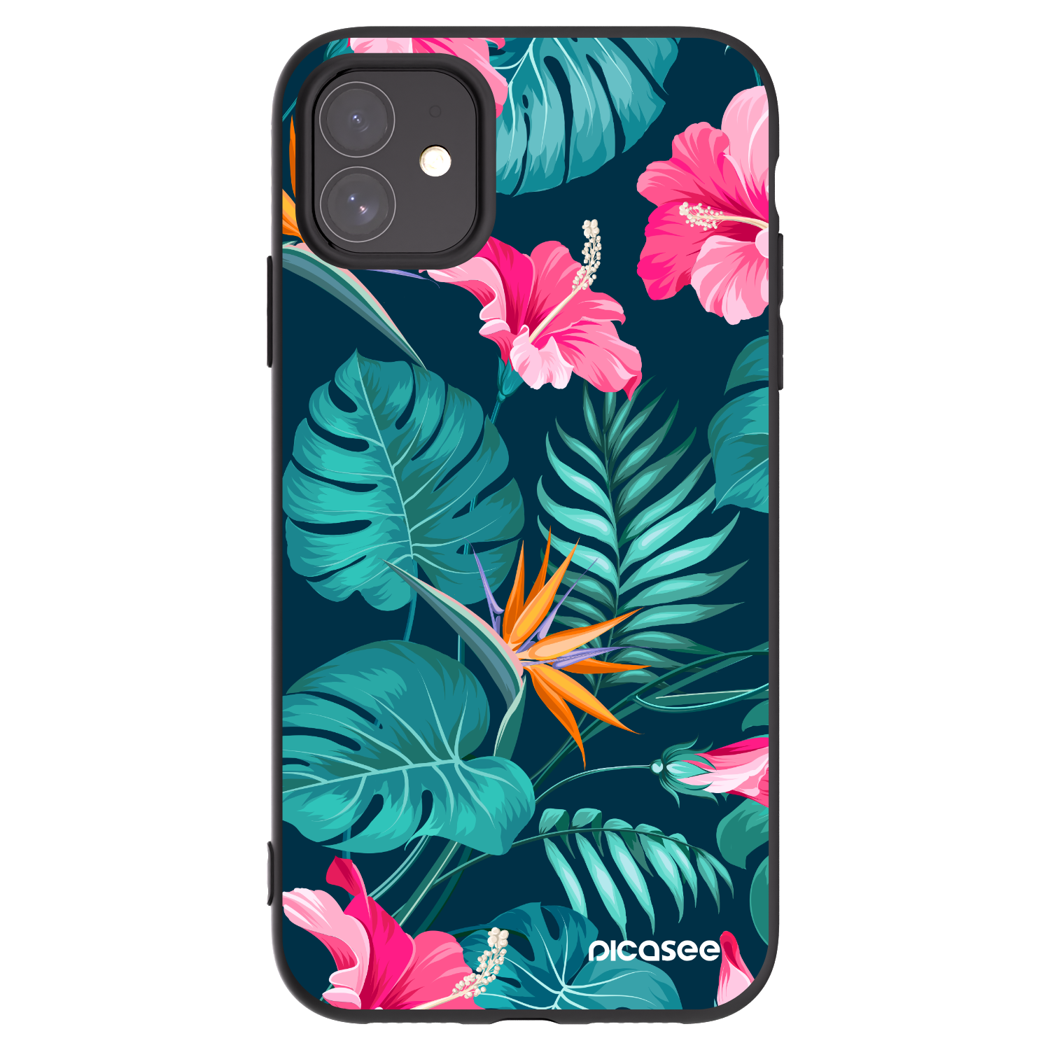 Picasee husă neagră din silicon pentru Apple iPhone 11 - Pink Monstera