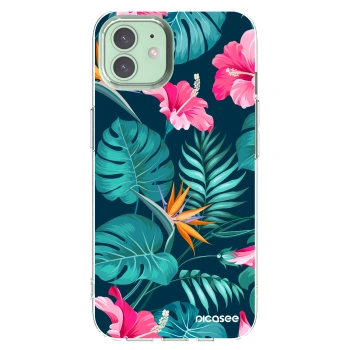 Picasee husă transparentă din silicon pentru Apple iPhone 12 - Pink Monstera