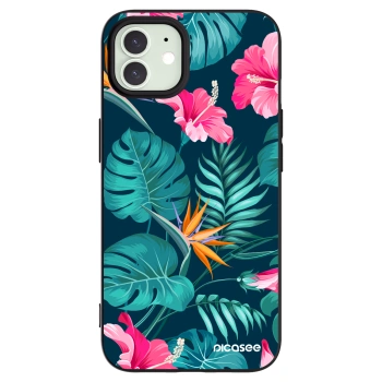Picasee husă neagră din silicon pentru Apple iPhone 12 Pro - Pink Monstera