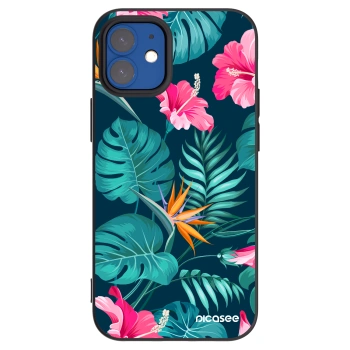 Picasee husă neagră din silicon pentru Apple iPhone 12 mini - Pink Monstera