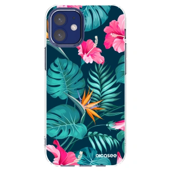 Picasee husă transparentă din silicon pentru Apple iPhone 12 mini - Pink Monstera