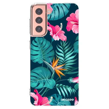 Picasee husă transparentă din silicon pentru Samsung Galaxy S21 5G G991B - Pink Monstera