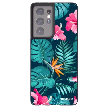Picasee husă neagră din silicon pentru Samsung Galaxy S21 Ultra 5G G998B - Pink Monstera