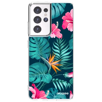 Picasee husă transparentă din silicon pentru Samsung Galaxy S21 Ultra 5G G998B - Pink Monstera