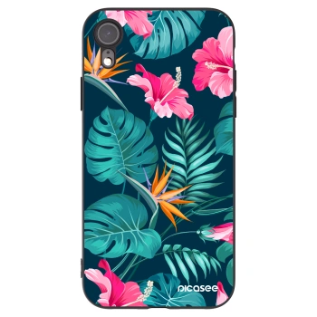 Picasee husă neagră din silicon pentru Apple iPhone XR - Pink Monstera