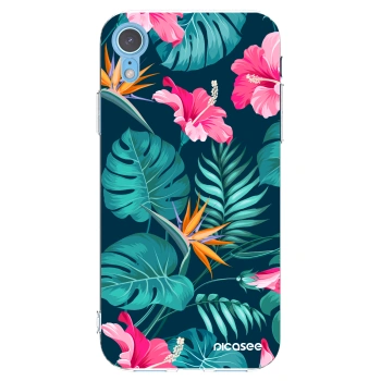 Picasee husă transparentă din silicon pentru Apple iPhone XR - Pink Monstera