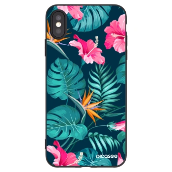 Picasee husă neagră din silicon pentru Apple iPhone XS Max - Pink Monstera