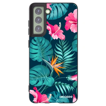 Picasee husă neagră din silicon pentru Samsung Galaxy S21 FE 5G - Pink Monstera