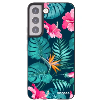 Picasee husă neagră din silicon pentru Samsung Galaxy S22 5G - Pink Monstera