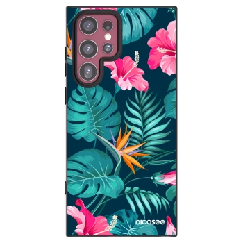 Picasee husă neagră din silicon pentru Samsung Galaxy S22 Ultra 5G - Pink Monstera