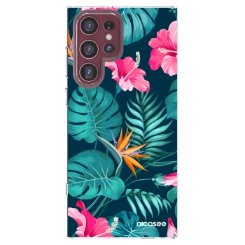 Picasee husă transparentă din silicon pentru Samsung Galaxy S22 Ultra 5G - Pink Monstera