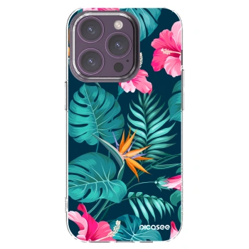 Picasee husă transparentă din silicon pentru Apple iPhone 14 Pro - Pink Monstera