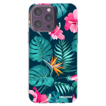Picasee husă transparentă din silicon pentru Apple iPhone 14 Pro Max - Pink Monstera