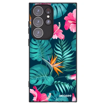 Picasee husă neagră din silicon pentru Samsung Galaxy S23 Ultra 5G - Pink Monstera