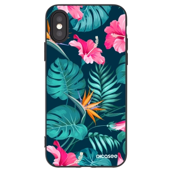 Picasee husă neagră din silicon pentru Apple iPhone X/XS - Pink Monstera