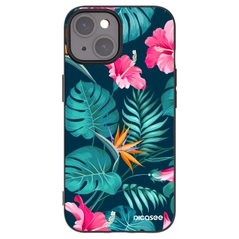Picasee husă neagră din silicon pentru Apple iPhone 15 - Pink Monstera