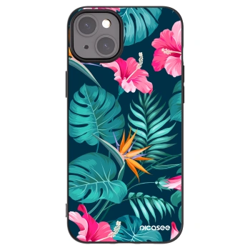 Picasee husă neagră din silicon pentru Apple iPhone 15 Plus - Pink Monstera