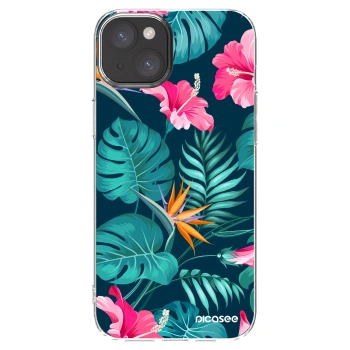 Picasee husă transparentă din silicon pentru Apple iPhone 15 Plus - Pink Monstera
