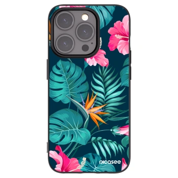 Picasee husă neagră din silicon pentru Apple iPhone 15 Pro - Pink Monstera