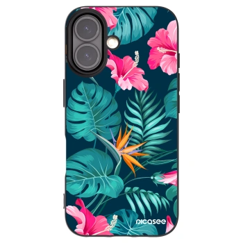 Picasee husă neagră din silicon pentru Apple iPhone 16 - Pink Monstera