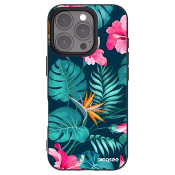 Picasee husă neagră din silicon pentru Apple iPhone 16 Pro - Pink Monstera
