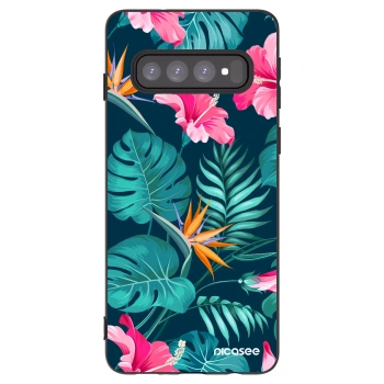Picasee husă neagră din silicon pentru Samsung Galaxy S10 G973 - Pink Monstera