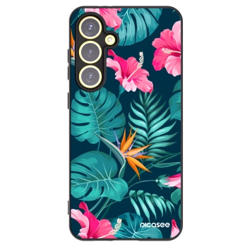 Picasee husă neagră din silicon pentru Samsung Galaxy S24 FE S721B - Pink Monstera