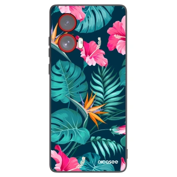 Picasee husă neagră din silicon pentru Motorola Edge 50 Fusion - Pink Monstera