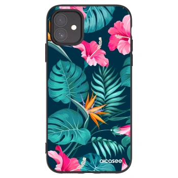 Picasee husă neagră din silicon pentru Apple iPhone 11 - Pink Monstera