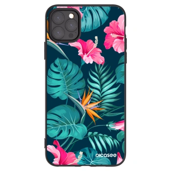 Picasee husă neagră din silicon pentru Apple iPhone 11 Pro Max - Pink Monstera
