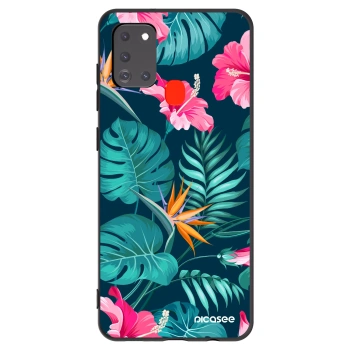 Picasee husă neagră din silicon pentru Samsung Galaxy A21s - Pink Monstera