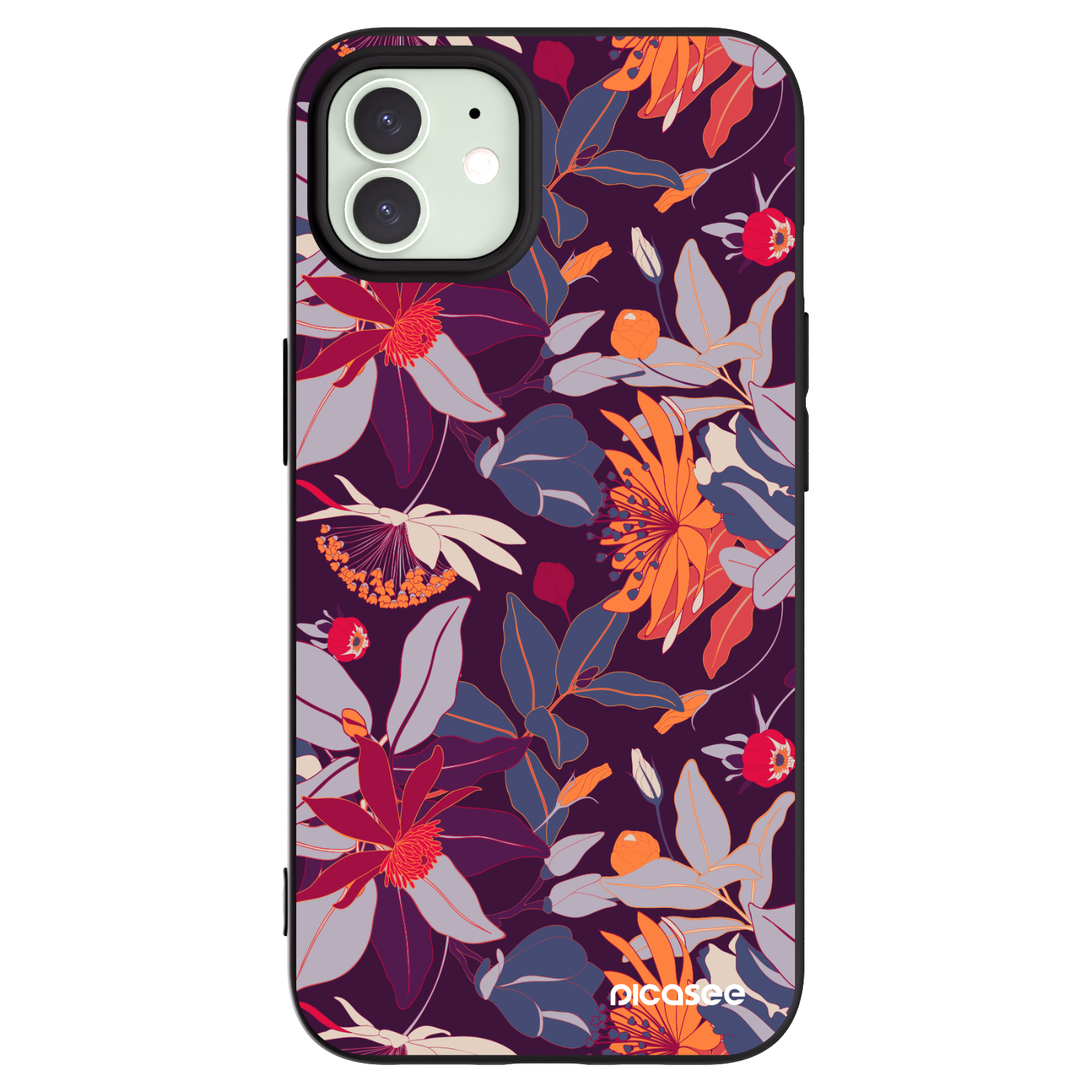 Picasee husă neagră din silicon pentru Apple iPhone 12 Pro - Purple Leaf