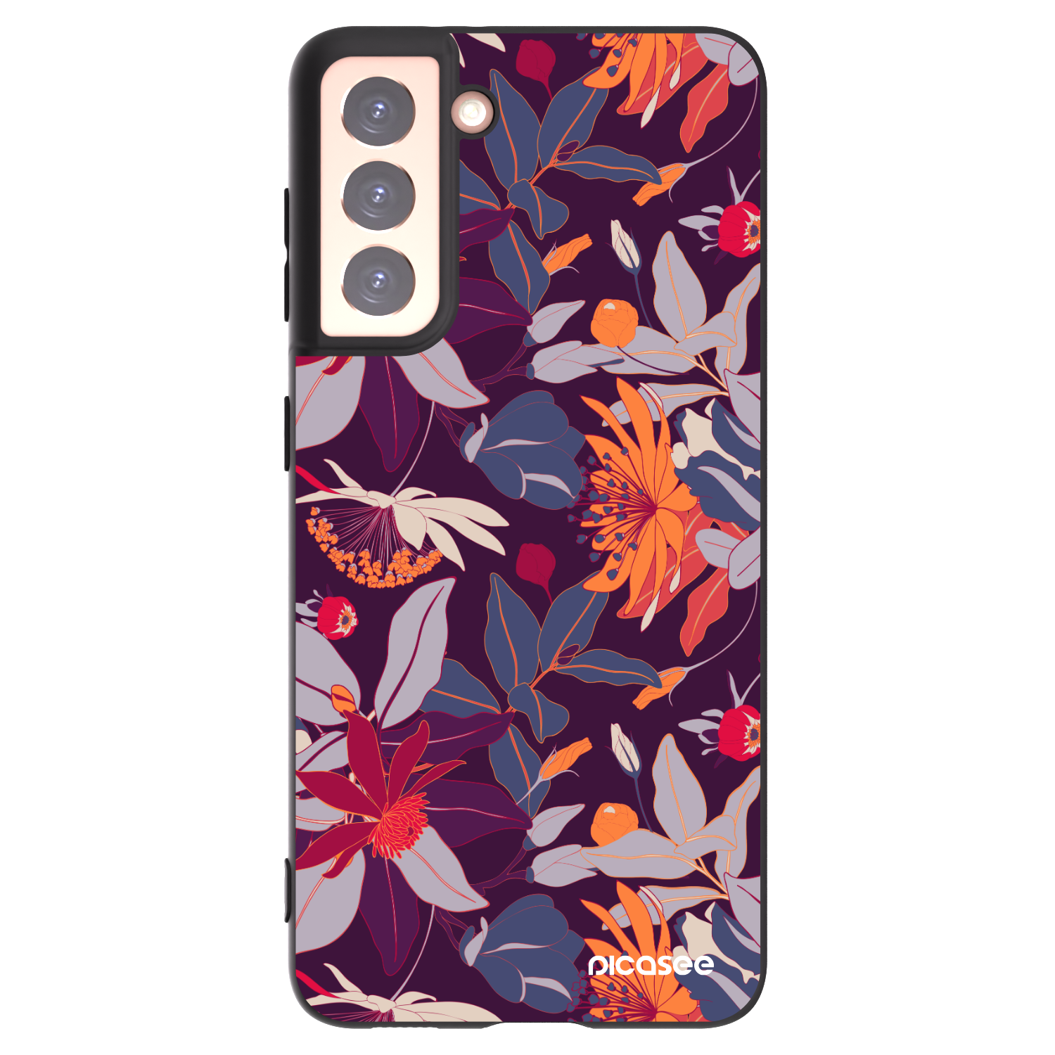 Picasee husă neagră din silicon pentru Samsung Galaxy S21 5G G991B - Purple Leaf