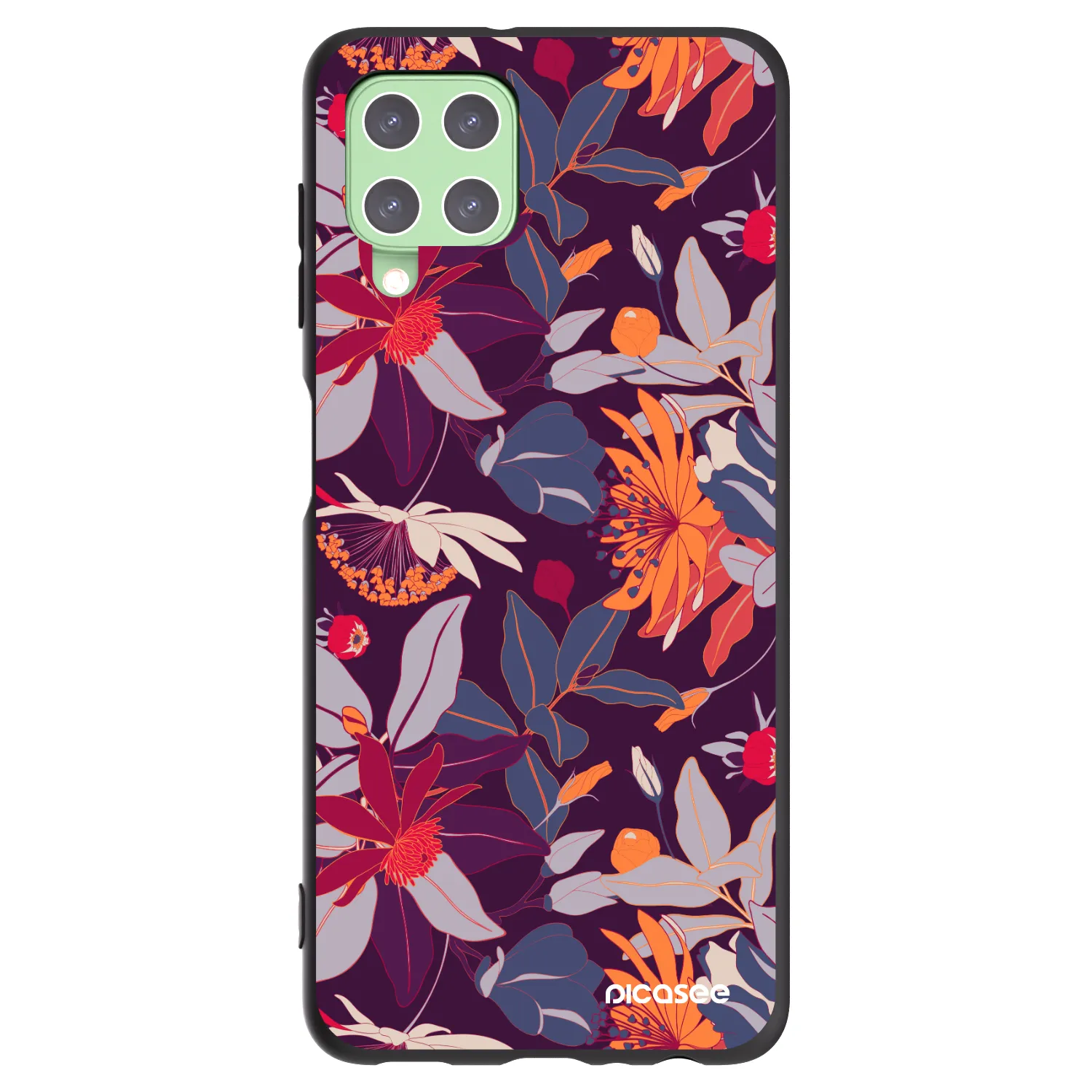 Picasee husă neagră din silicon pentru Samsung Galaxy A22 A225F 4G - Purple Leaf