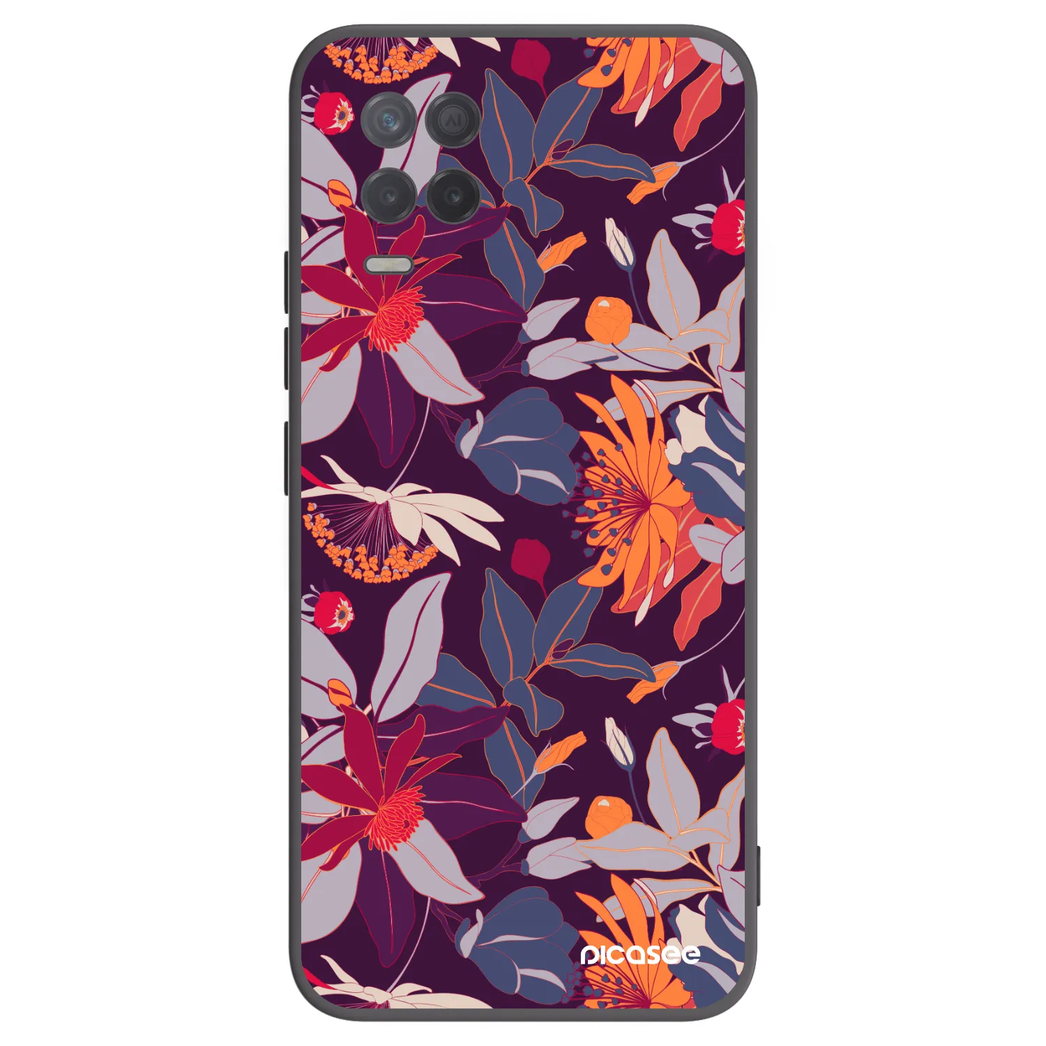 Picasee husă neagră din silicon pentru Realme 8 5G - Purple Leaf