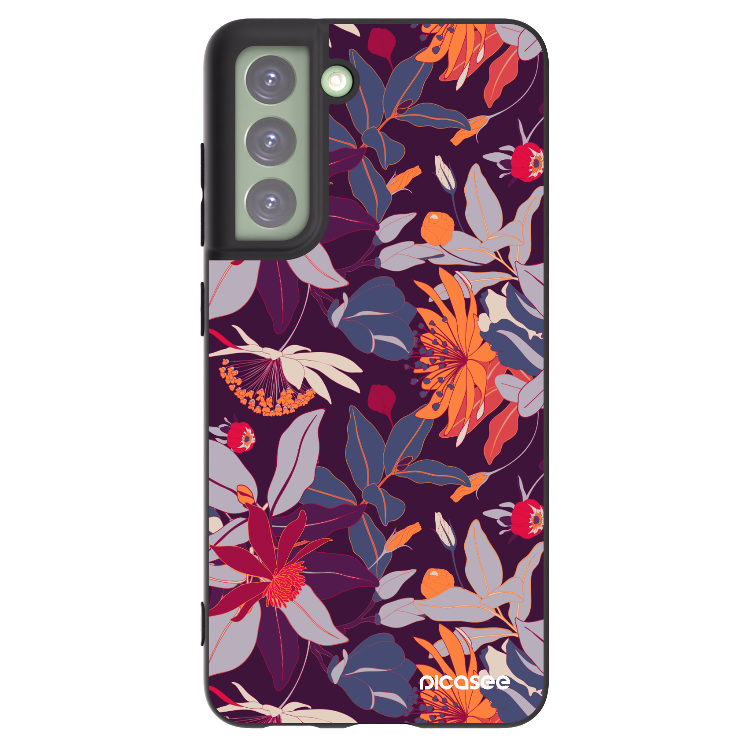 Picasee husă neagră din silicon pentru Samsung Galaxy S21 FE 5G - Purple Leaf