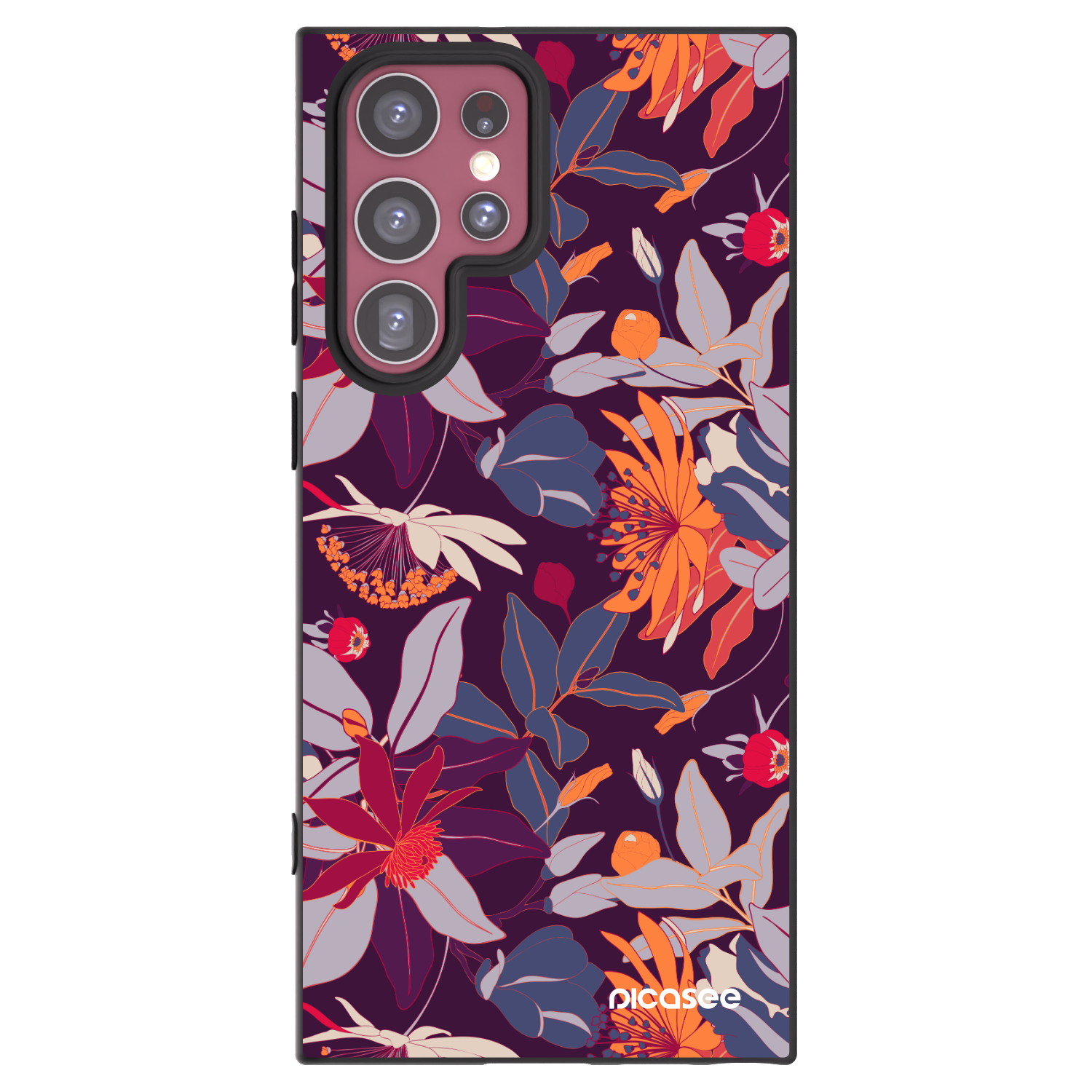 Picasee husă neagră din silicon pentru Samsung Galaxy S22 Ultra 5G - Purple Leaf