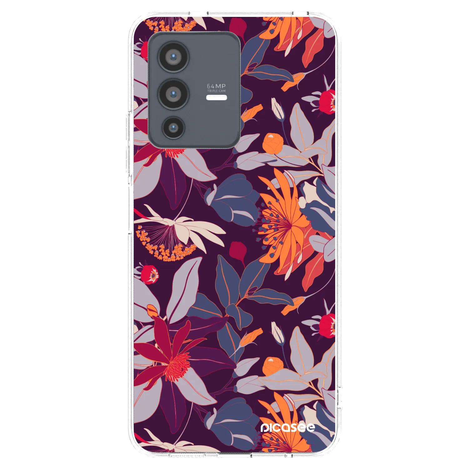 Picasee husă transparentă din silicon pentru Vivo V23 5G - Purple Leaf