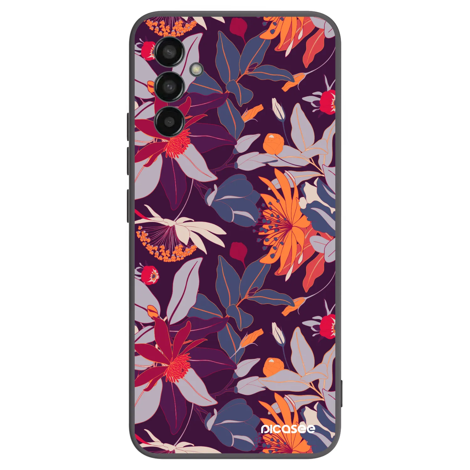 Picasee husă neagră din silicon pentru Samsung Galaxy M13 M135F - Purple Leaf