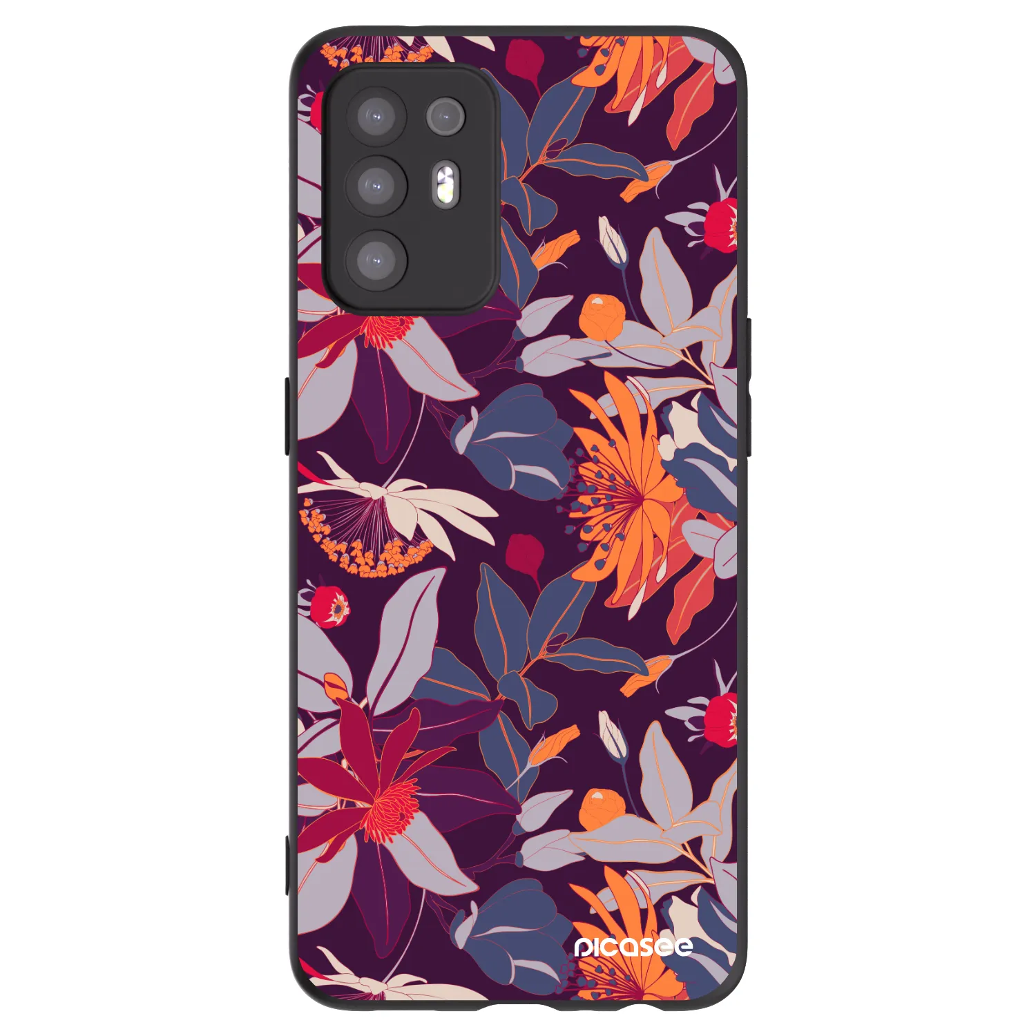 Picasee husă neagră din silicon pentru OPPO A94 5G - Purple Leaf