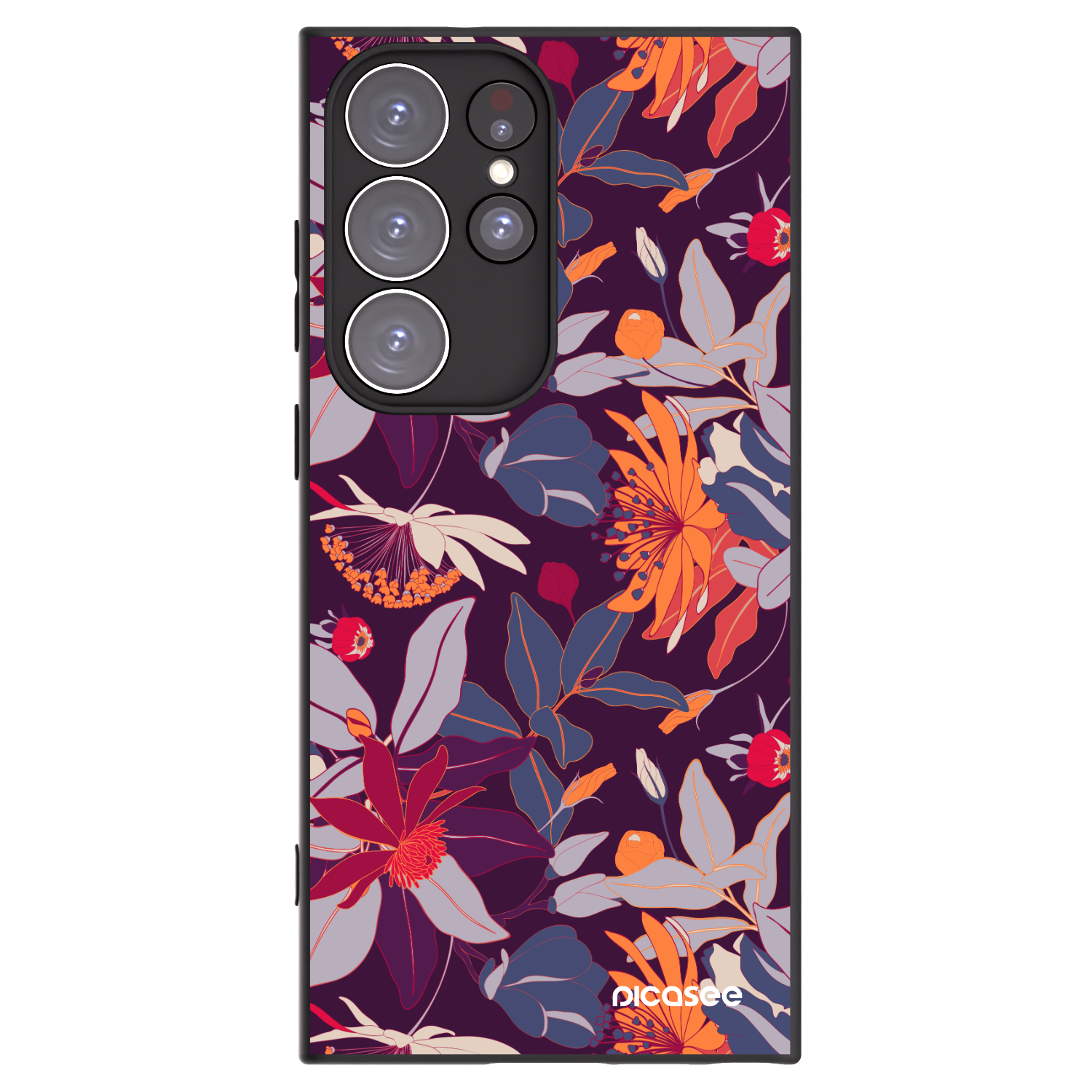 Picasee husă neagră din silicon pentru Samsung Galaxy S23 Ultra 5G - Purple Leaf