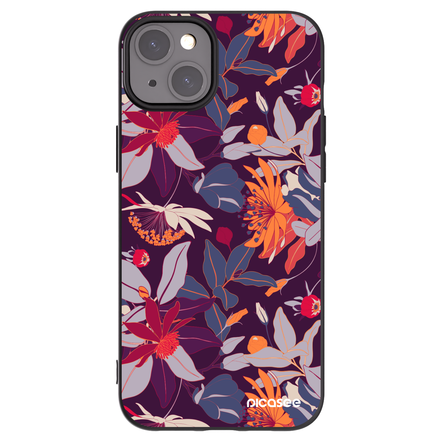 Picasee husă neagră din silicon pentru Apple iPhone 15 Plus - Purple Leaf