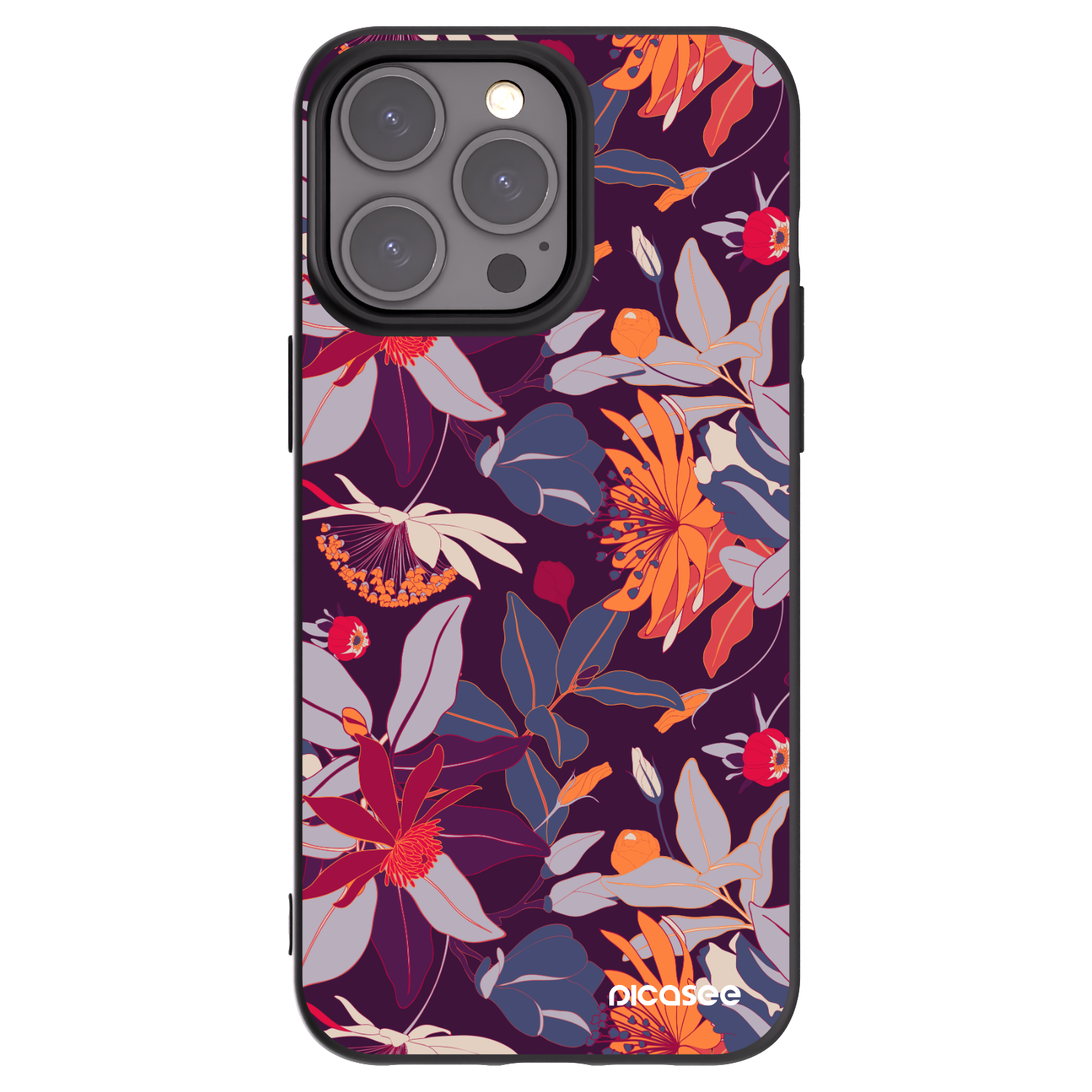 Picasee husă neagră din silicon pentru Apple iPhone 15 Pro Max - Purple Leaf